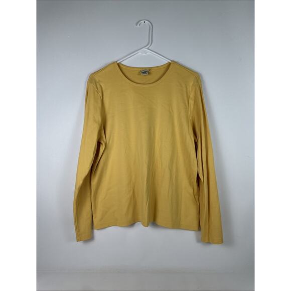 LL Bean 100% Supima Cotton Yellow Crew Neck Long Sleeve T-Shirt Size XL REG - Picture 1 of 7
